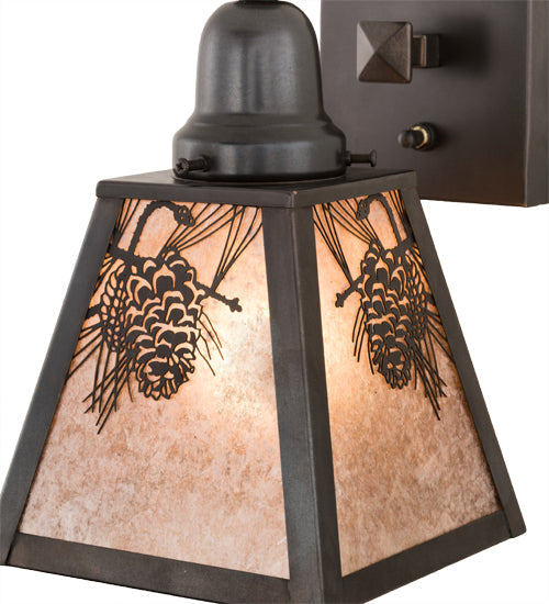 Meyda Lighting Winter Pine 6" Craftsman Brown Solid Mount Wall Sconce With Silver Mica Shade Glass