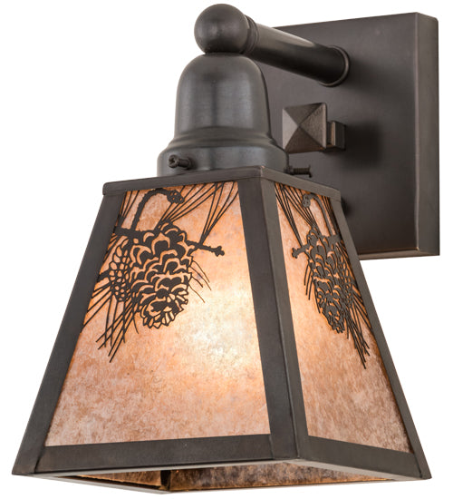 Meyda Lighting Winter Pine 6" Craftsman Brown Solid Mount Wall Sconce With Silver Mica Shade Glass