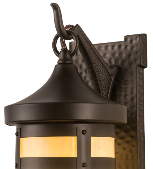 Meyda Lighting Winter Pine 6" Midnight Bronze Wall Sconce With Beige Art Shade Glass