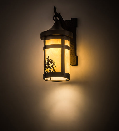 Meyda Lighting Winter Pine 6" Midnight Bronze Wall Sconce With Beige Art Shade Glass
