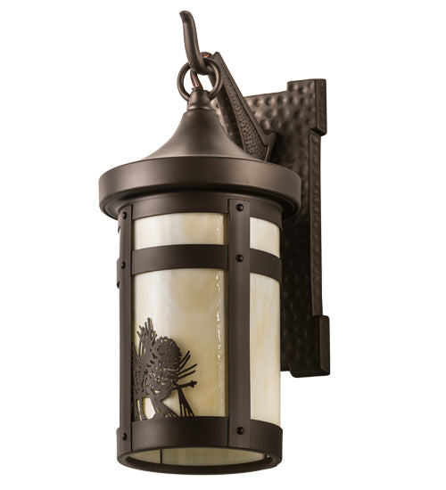 Meyda Lighting Winter Pine 6" Midnight Bronze Wall Sconce With Beige Art Shade Glass