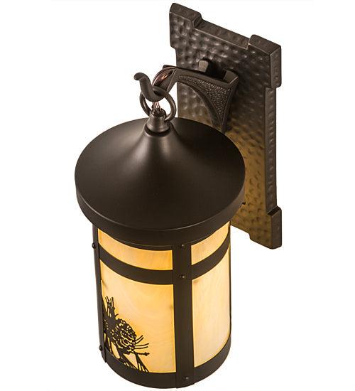 Meyda Lighting Winter Pine 6" Midnight Bronze Wall Sconce With Beige Art Shade Glass