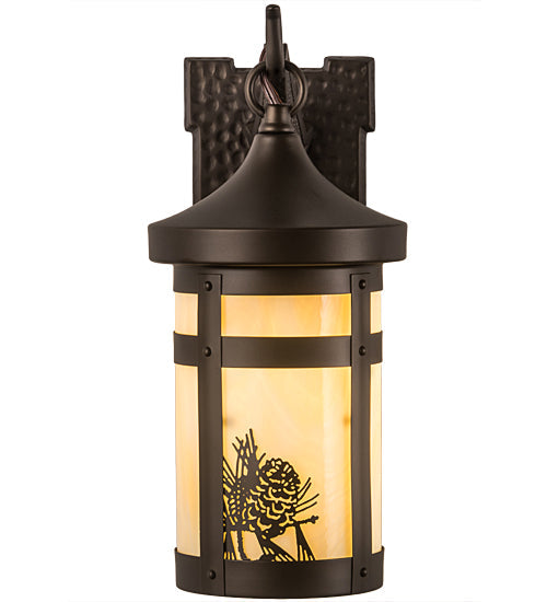 Meyda Lighting Winter Pine 6" Midnight Bronze Wall Sconce With Beige Art Shade Glass