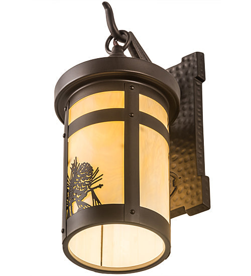 Meyda Lighting Winter Pine 6" Midnight Bronze Wall Sconce With Beige Art Shade Glass