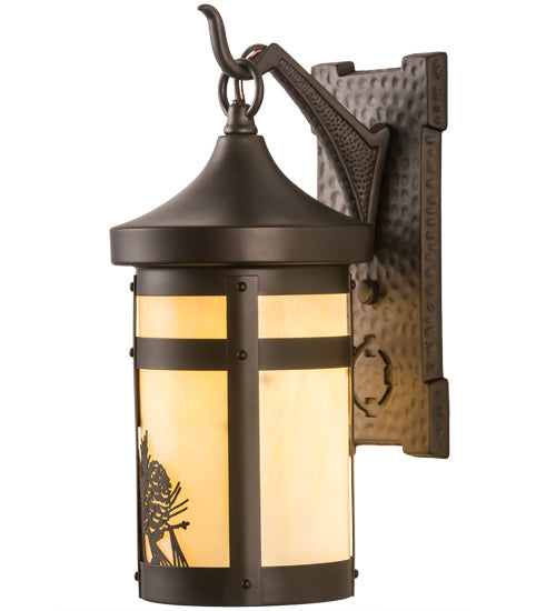 Meyda Lighting Winter Pine 6" Midnight Bronze Wall Sconce With Beige Art Shade Glass
