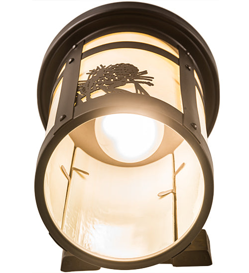 Meyda Lighting Winter Pine 6" Midnight Bronze Wall Sconce With Beige Art Shade Glass