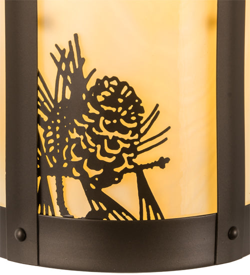 Meyda Lighting Winter Pine 6" Midnight Bronze Wall Sconce With Beige Art Shade Glass