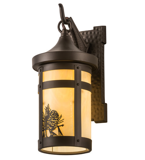 Meyda Lighting Winter Pine 6" Midnight Bronze Wall Sconce With Beige Art Shade Glass