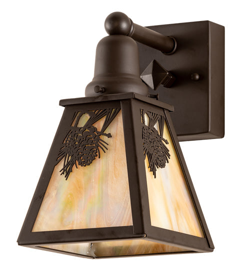 Meyda Lighting Winter Pine 6" Oil Rubbed Bronze Wall Sconce With Beige Iridescent Shade Glass