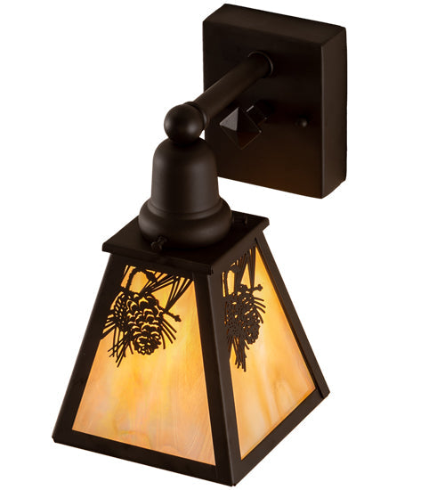 Meyda Lighting Winter Pine 6" Oil Rubbed Bronze Wall Sconce With Beige Iridescent Shade Glass