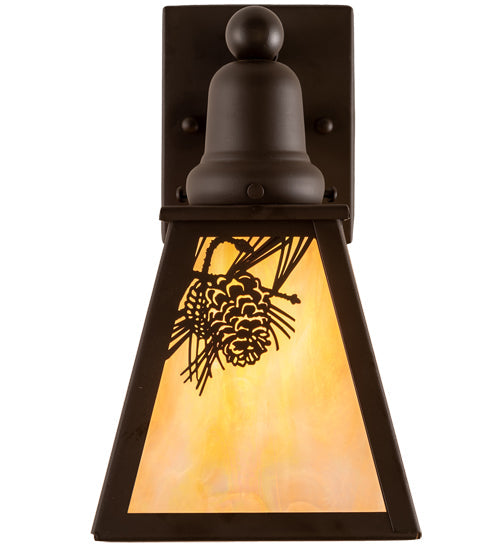 Meyda Lighting Winter Pine 6" Oil Rubbed Bronze Wall Sconce With Beige Iridescent Shade Glass