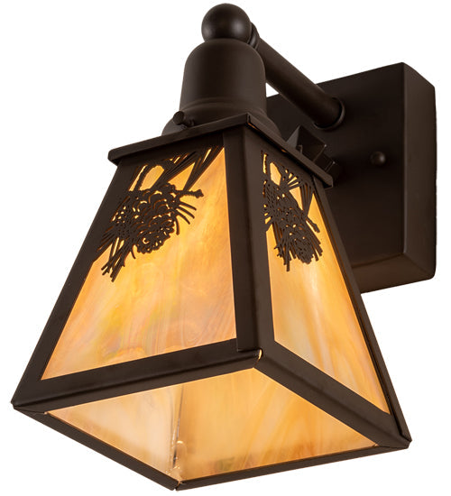 Meyda Lighting Winter Pine 6" Oil Rubbed Bronze Wall Sconce With Beige Iridescent Shade Glass