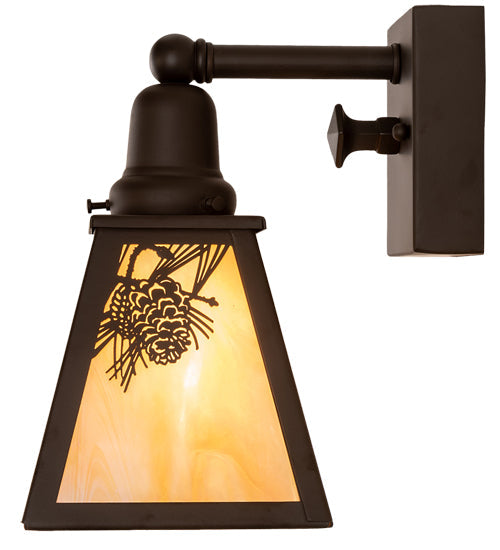 Meyda Lighting Winter Pine 6" Oil Rubbed Bronze Wall Sconce With Beige Iridescent Shade Glass