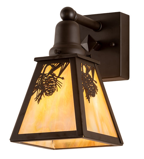 Meyda Lighting Winter Pine 6" Oil Rubbed Bronze Wall Sconce With Beige Iridescent Shade Glass