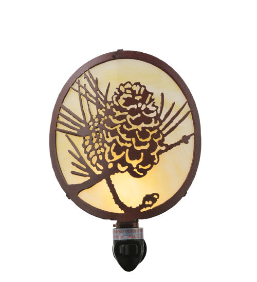 Meyda Lighting Winter Pine 6" Rust Night Light With Botticino Idalight Shade Glass
