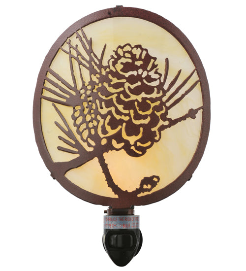 Meyda Lighting Winter Pine 6" Rust Night Light With Botticino Idalight Shade Glass