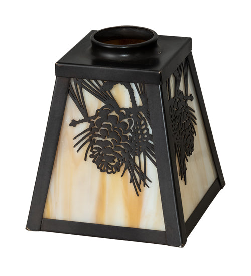 Meyda Lighting Winter Pine 6"Sq Craftsman Brown Frame With Beige Art Shade Glass