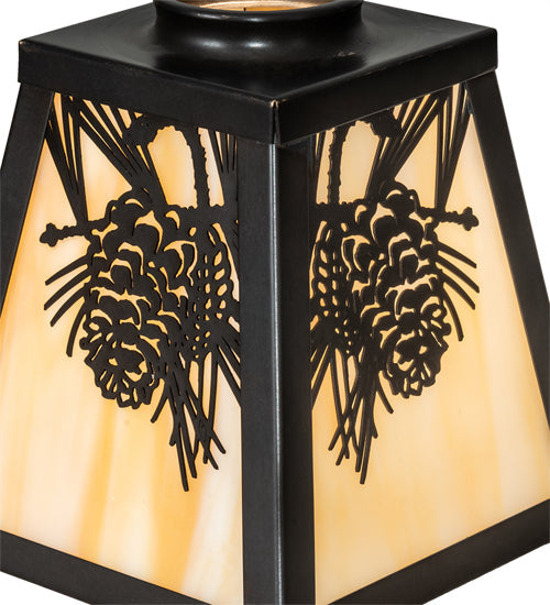 Meyda Lighting Winter Pine 6"Sq Craftsman Brown Frame With Beige Art Shade Glass