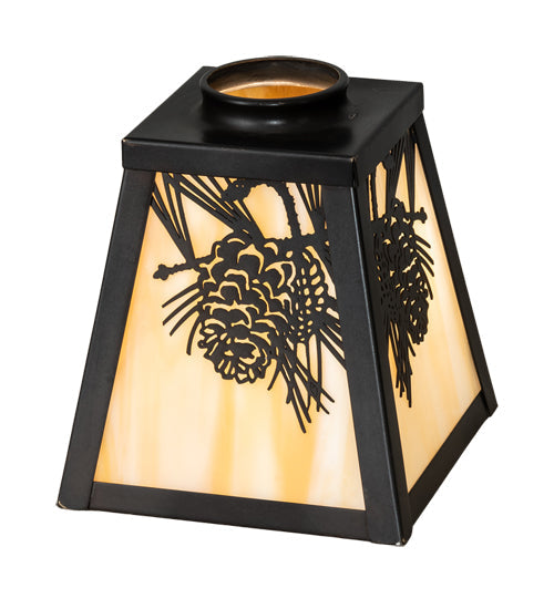 Meyda Lighting Winter Pine 6"Sq Craftsman Brown Frame With Beige Art Shade Glass