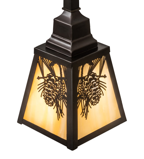 Meyda Lighting Winter Pine 6"Sq Craftsman Brown Mini Pendant Light With Beige Art Shade Glass
