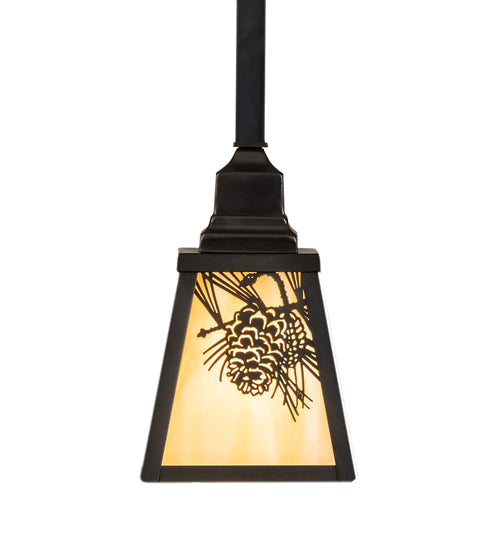 Meyda Lighting Winter Pine 6"Sq Craftsman Brown Mini Pendant Light With Beige Art Shade Glass