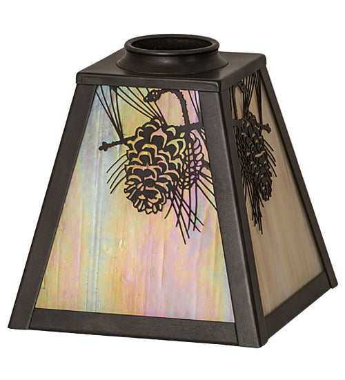 Meyda Lighting Winter Pine 8" Craftsman Brown Frame With Beige Iridescent Art Shade Glass