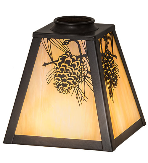 Meyda Lighting Winter Pine 8" Craftsman Brown Frame With Beige Iridescent Art Shade Glass