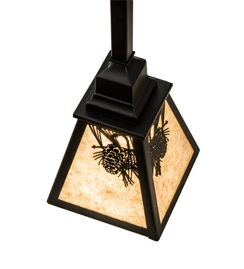 Meyda Lighting Winter Pine 8" Satin Black Wrought Iron Mini Pendant Light With Silver Mica Shade Glass