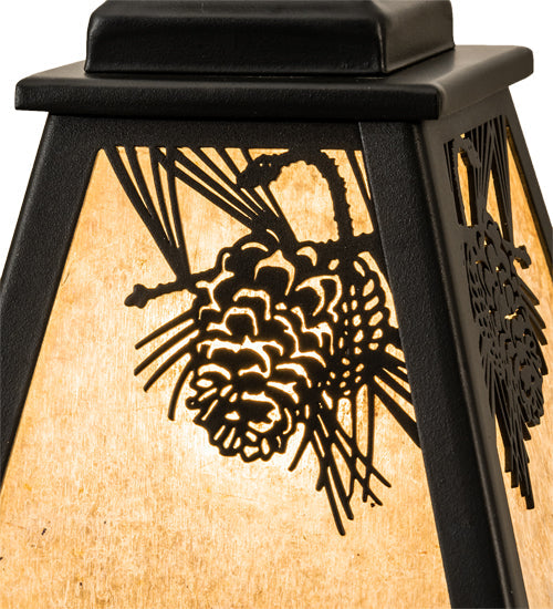 Meyda Lighting Winter Pine 8" Satin Black Wrought Iron Mini Pendant Light With Silver Mica Shade Glass