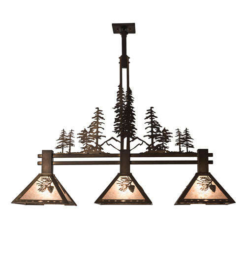 Meyda Lighting Winter Pine 82171 45" 3-Light Antique Copper Tall Pines Island Pendant Light With Silver Mica Shade Glass