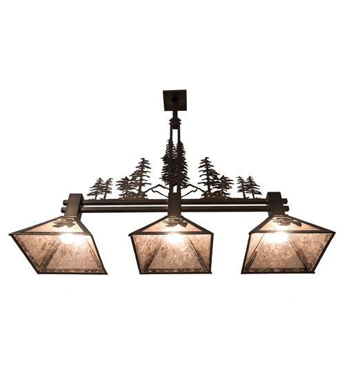 Meyda Lighting Winter Pine 82171 45" 3-Light Antique Copper Tall Pines Island Pendant Light With Silver Mica Shade Glass