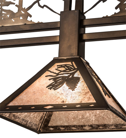 Meyda Lighting Winter Pine 82171 45" 3-Light Antique Copper Tall Pines Island Pendant Light With Silver Mica Shade Glass