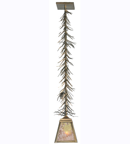 Meyda Lighting Winter Pine 9" Antique Copper Mini Pendant Light With Silver Mica Shade Glass