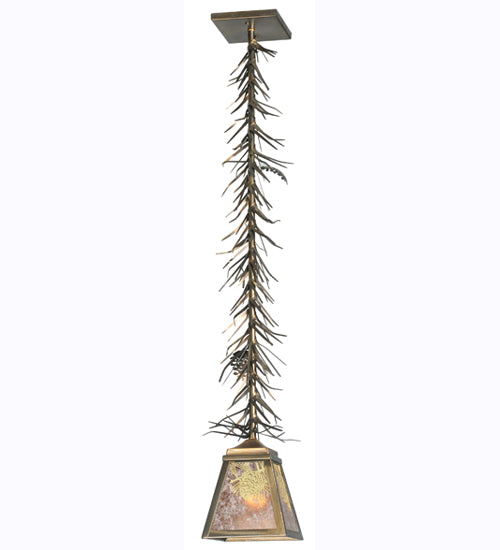 Meyda Lighting Winter Pine 9" Antique Copper Mini Pendant Light With Silver Mica Shade Glass