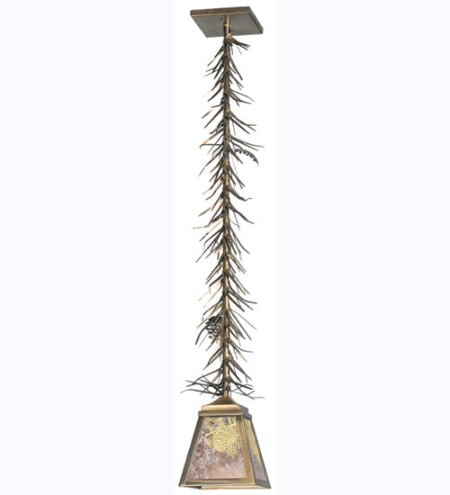 Meyda Lighting Winter Pine 9" Antique Copper Mini Pendant Light With Silver Mica Shade Glass