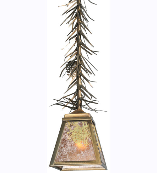Meyda Lighting Winter Pine 9" Antique Copper Mini Pendant Light With Silver Mica Shade Glass