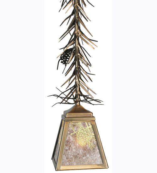 Meyda Lighting Winter Pine 9" Antique Copper Mini Pendant Light With Silver Mica Shade Glass