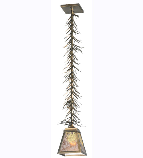 Meyda Lighting Winter Pine 9" Antique Copper Mini Pendant Light With Silver Mica Shade Glass
