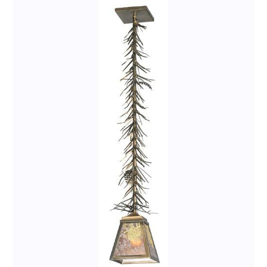 Meyda Lighting Winter Pine 9" Antique Copper Mini Pendant Light With Silver Mica Shade Glass