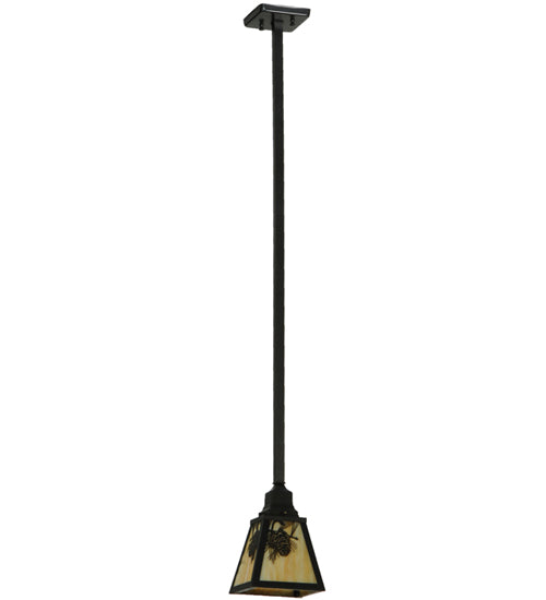 Meyda Lighting Winter Pine 9" Craftsman Brown Pendant Light With Beige Iridescent Shade Glass