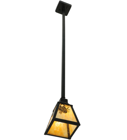 Meyda Lighting Winter Pine 9" Craftsman Brown Pendant Light With Beige Iridescent Shade Glass