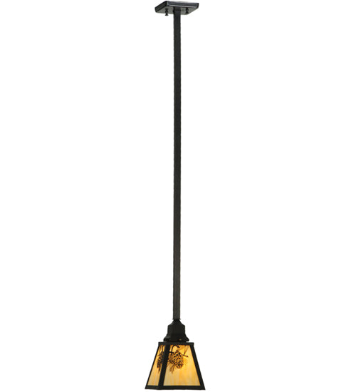 Meyda Lighting Winter Pine 9" Craftsman Brown Pendant Light With Beige Iridescent Shade Glass