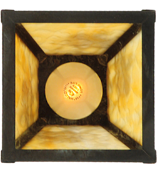Meyda Lighting Winter Pine 9" Craftsman Brown Pendant Light With Beige Iridescent Shade Glass