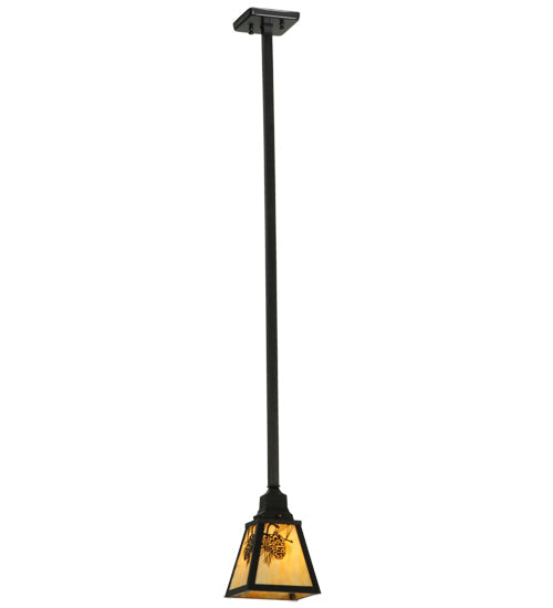 Meyda Lighting Winter Pine 9" Craftsman Brown Pendant Light With Beige Iridescent Shade Glass
