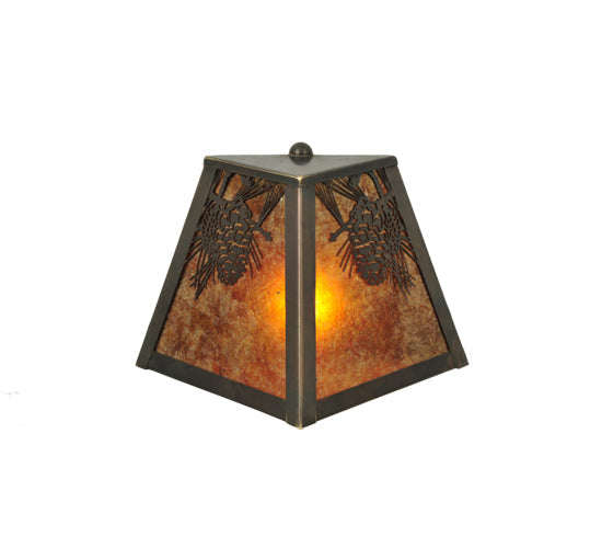 Meyda Lighting Winter Pine 9" Craftsman Brown Wall Sconce With Amber Mica Shade Glass