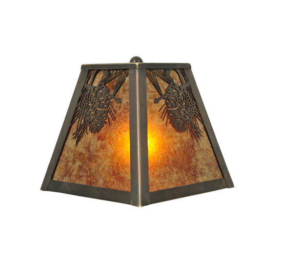Meyda Lighting Winter Pine 9" Craftsman Brown Wall Sconce With Amber Mica Shade Glass