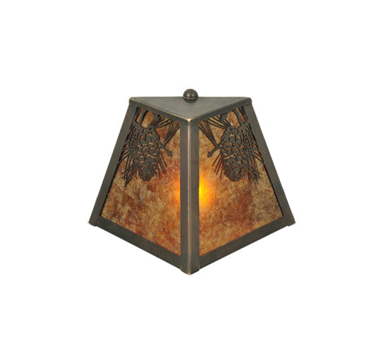 Meyda Lighting Winter Pine 9" Craftsman Brown Wall Sconce With Amber Mica Shade Glass