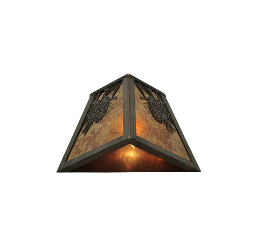 Meyda Lighting Winter Pine 9" Craftsman Brown Wall Sconce With Amber Mica Shade Glass