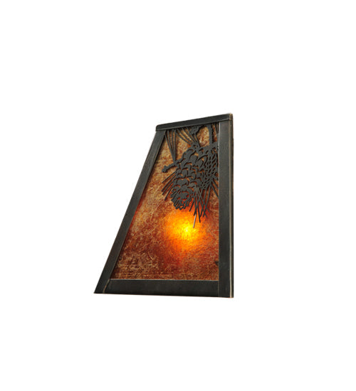 Meyda Lighting Winter Pine 9" Craftsman Brown Wall Sconce With Amber Mica Shade Glass