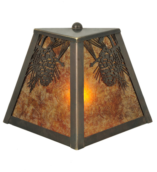 Meyda Lighting Winter Pine 9" Craftsman Brown Wall Sconce With Amber Mica Shade Glass